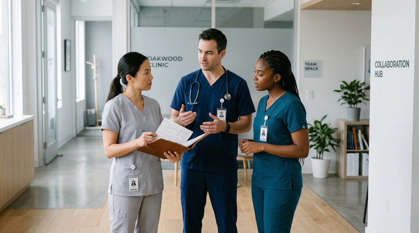 Medical staff collaborating on workflow